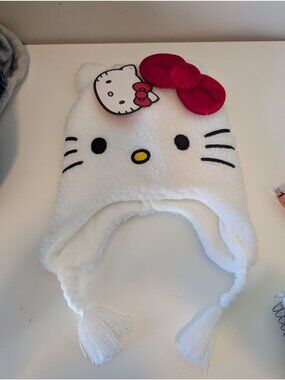 NEW Sanrio Hello Kitty Red Bow Beanie Hat with ear Flaps